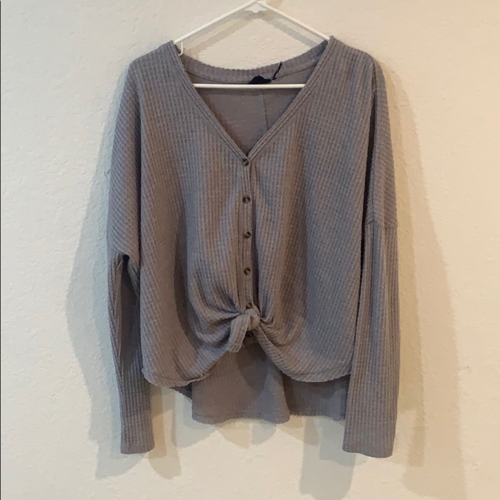 gray bottom down sweater
